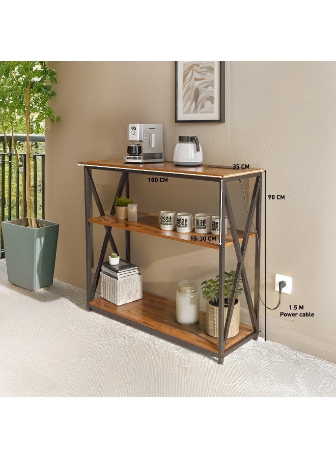 AGD 3 Layer Charging Station Table with Storage Shelf and Power Outlet for Entryway Sofa, Entryway, Living Room - Image 2