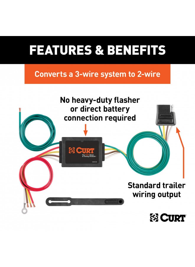 Curt CURT 56175 Non-Powered 3-to-2-Wire Splice-in Tail Light Converter, 4-Pin Wiring Harness , Black  - Image 1