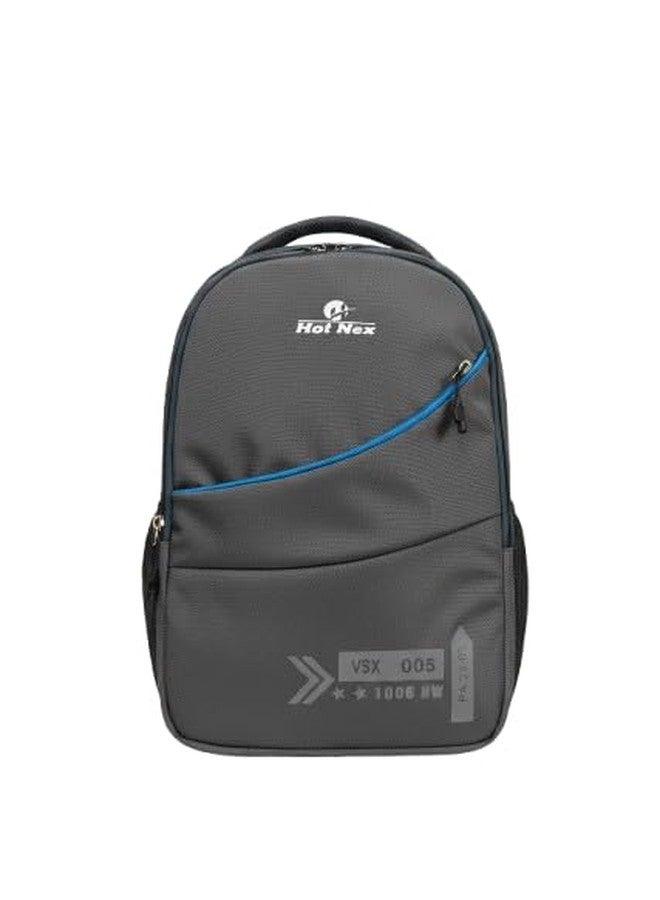 Hot Nex Laptop Backpack, Grey with Blue Accents, Water-Resistant Polyester, 22-30 Liters, Padded 15.6 Inch Laptop Sleeve, Ergonomic Design for School, College, Office - Image 1