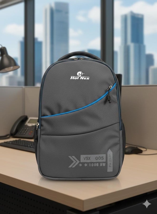 Hot Nex Laptop Backpack, Grey with Blue Accents, Water-Resistant Polyester, 22-30 Liters, Padded 15.6 Inch Laptop Sleeve, Ergonomic Design for School, College, Office - Image 5
