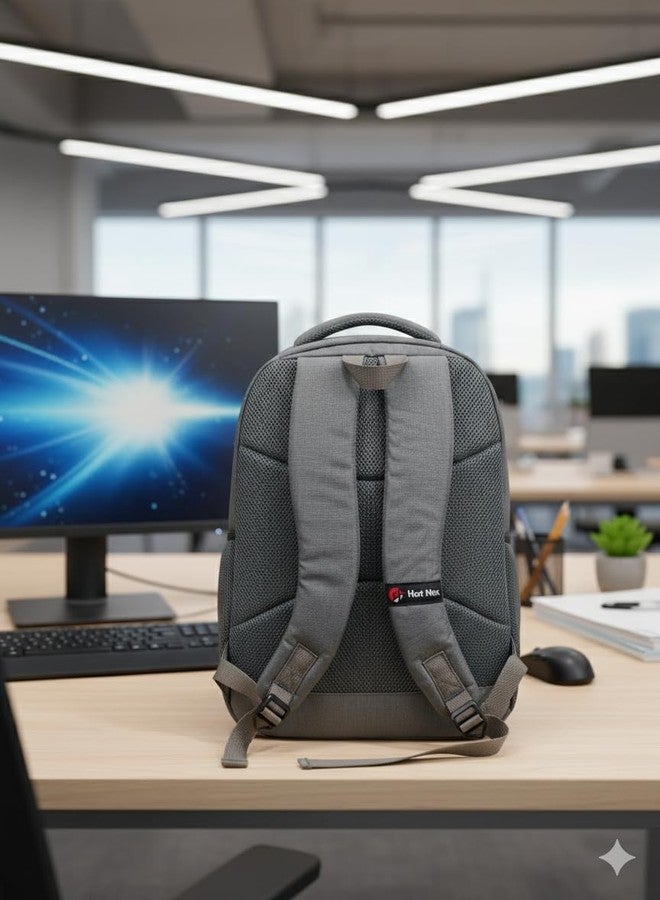 Hot Nex Laptop Backpack, Grey with Blue Accents, Water-Resistant Polyester, 22-30 Liters, Padded 15.6 Inch Laptop Sleeve, Ergonomic Design for School, College, Office - Image 3