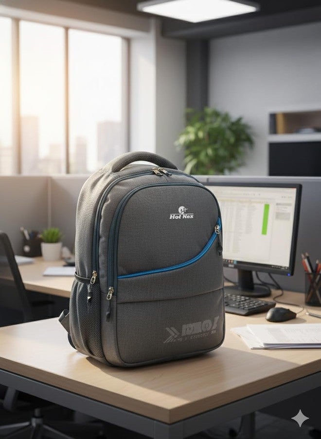 Hot Nex Laptop Backpack, Grey with Blue Accents, Water-Resistant Polyester, 22-30 Liters, Padded 15.6 Inch Laptop Sleeve, Ergonomic Design for School, College, Office - Image 2