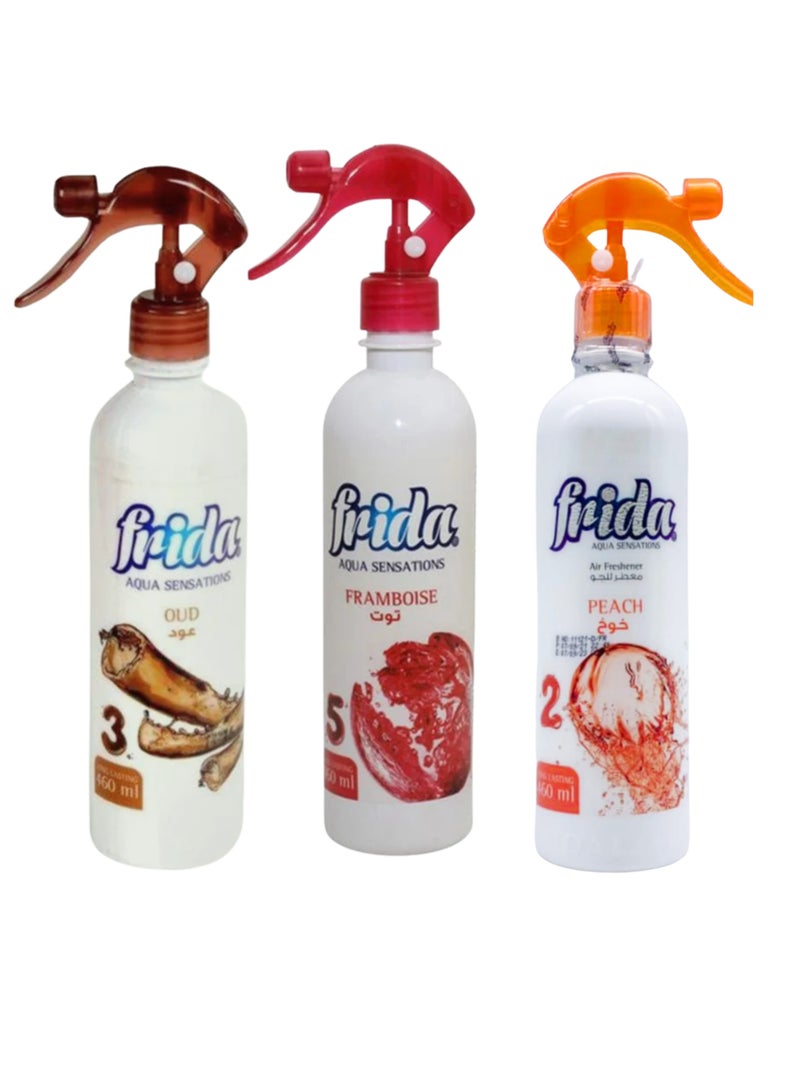 Air Freshener – Mixed Scents: Refreshing Berry, Peach & Luxurious Oud – 3 Bottles × 460ml – Long-Lasting for Home & Office