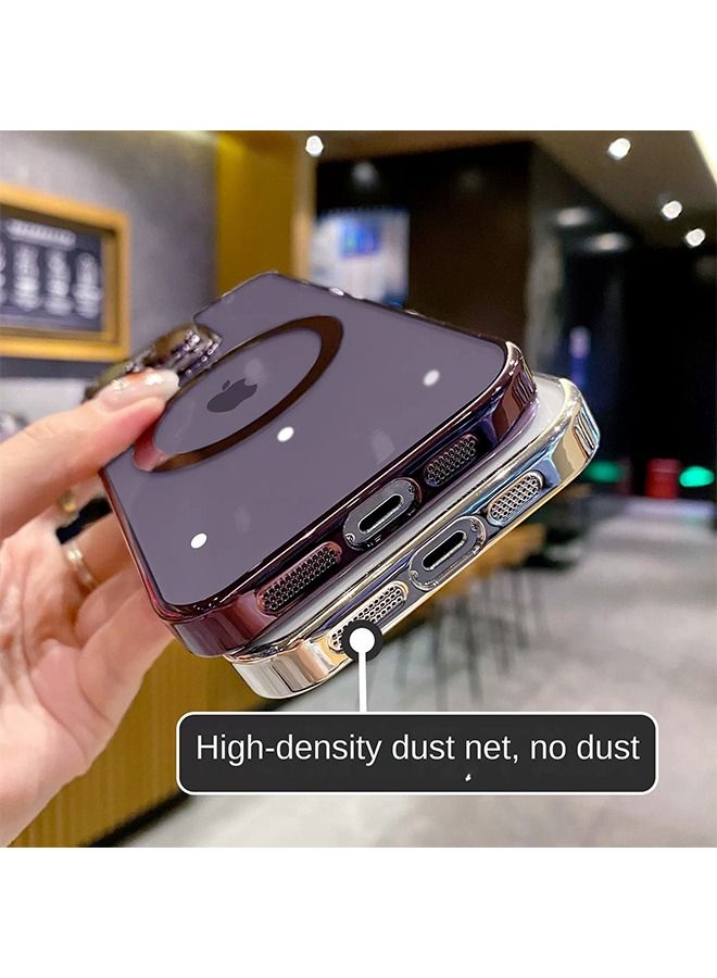 Lommyka iPhone 14 Pro Max mobile phone case electroplating dustproof magnetic mobile phone case silver with mobile phone lens film - Image 3