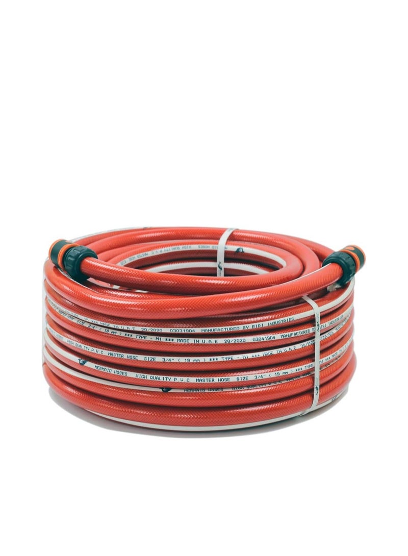 MERMAID Garden Water Hose Reinforced 3/4 Inch 25 Meter with Garden Shower and Reducers (Red)