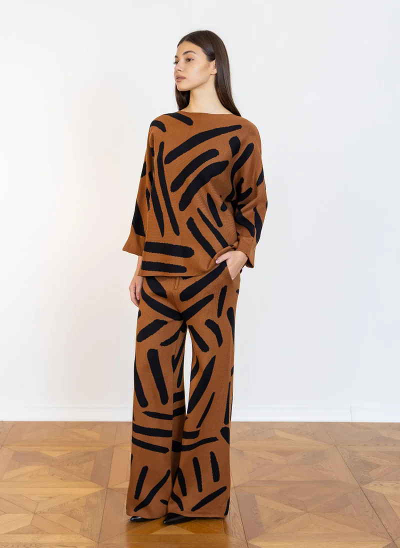 Shapes Brown PRINTED KNIT TOP SET for Women | Best Price UAE