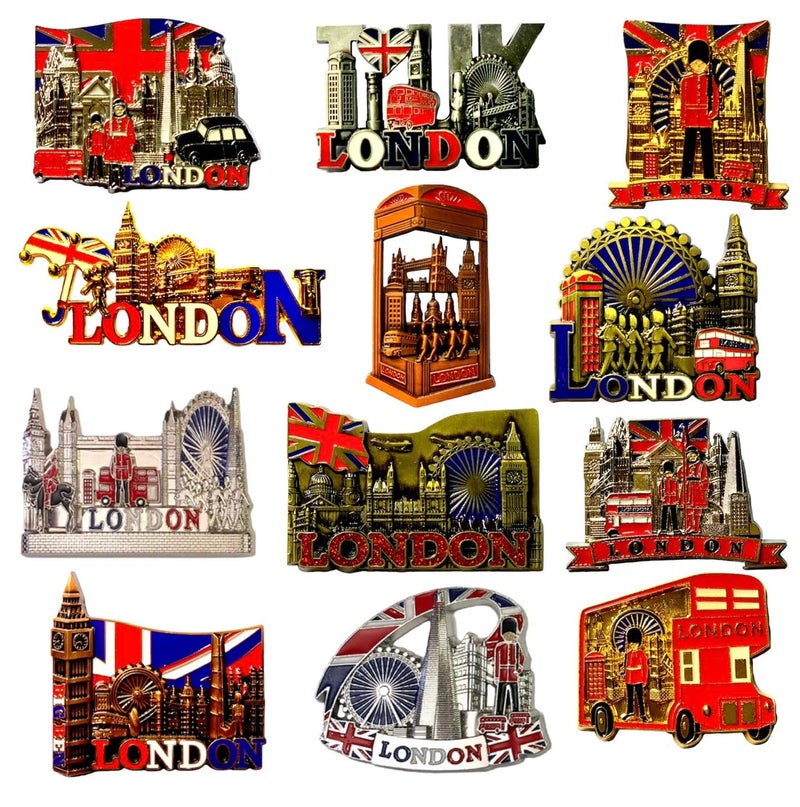 Magnet 12 تذكار معدني من لندن مغناطيس ثلاجة علم الاتحاد البريطاني إنجلترا