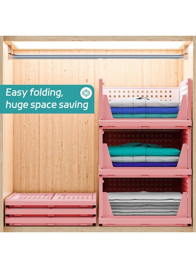 JEYANG JEYANG Clothes Organizer for Wardrobe - Foldable and Stackable Closet Cupboard Almirah Space Organiser for Shirt, T Shirt, Jeans (Pack of 6, Pink) - Image 3