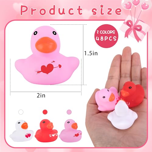 Wehhbtye 48 Pcs Valentines Day Rubber Duckies 2 Mini Valentine Themed Ducks 3 Colors Love Heart Ducky for Engagement Wedding Decorations Party Favors Pool Bathtub - Image 5