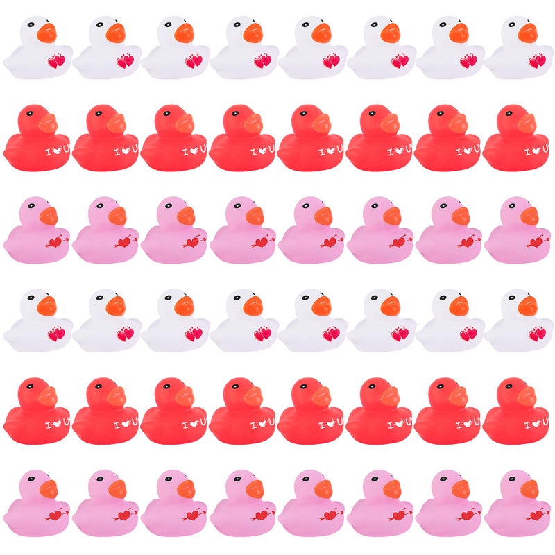 Wehhbtye 48 Pcs Valentines Day Rubber Duckies 2 Mini Valentine Themed Ducks 3 Colors Love Heart Ducky for Engagement Wedding Decorations Party Favors Pool Bathtub - Image 3