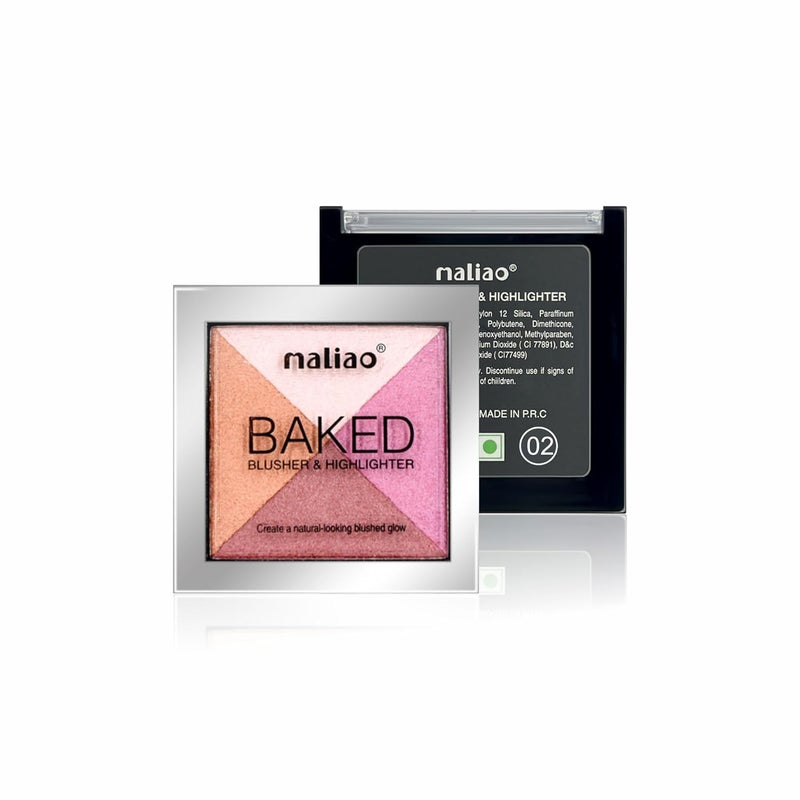 Maliao Baked Blusher Highlighter 02 NaturalLooking Blushed Glow Smooth Buildable Formula LongLasting Radiant Finish Ideal for All Skin Types 9g