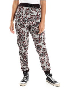 Elastic Waist Patterned Heather Grey & Dark Red Pants