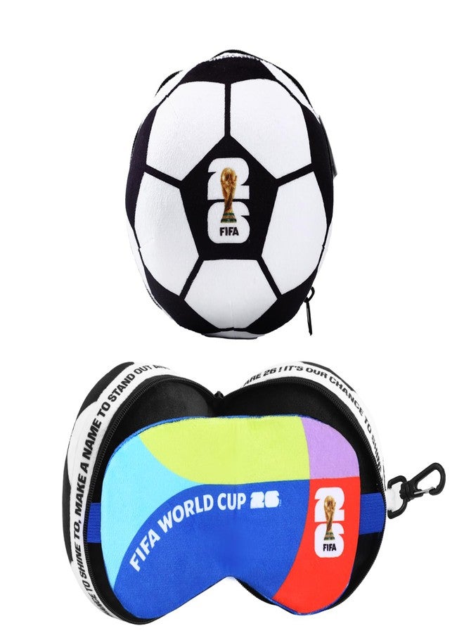 MESUCA FIFA World Cup 2026 Travel Pillow with Eye Mask - Official FIFA World Cup 2026 Merchandise -Soccer Ball Design Neck Pillow 2-in-1 Comfort for Traveling,Car,or Train - Image 1