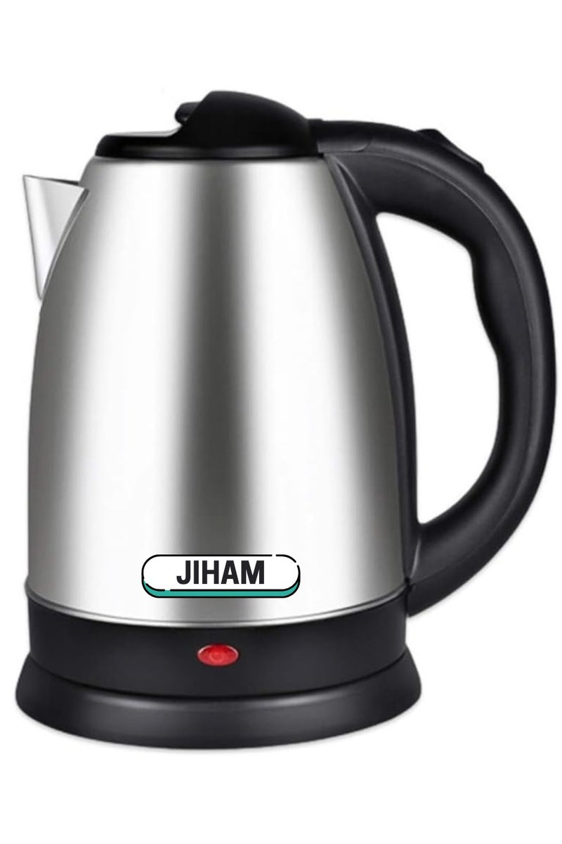 JIHAM Stainless Steel Electric Tea Kettle 2L, Fast Boil Water Warmer Auto Shut Off & Boil Dry Protection, Safety Lock Lid, 360 Degree Rotational Base Travel 1500W Electric Kettle for Tea, Coffee - 2 Pin