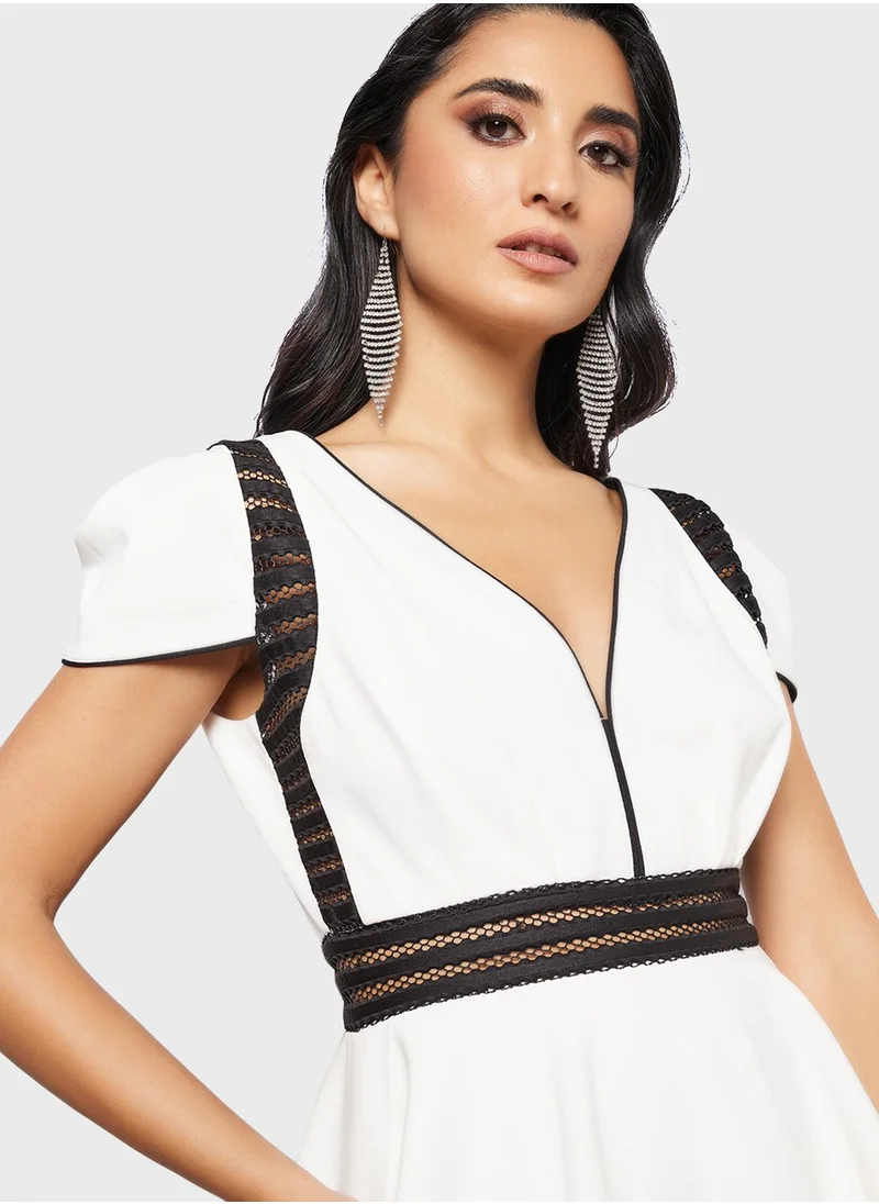Threadz by Ajooni Plunge Neck Ruffle Tiered Dress