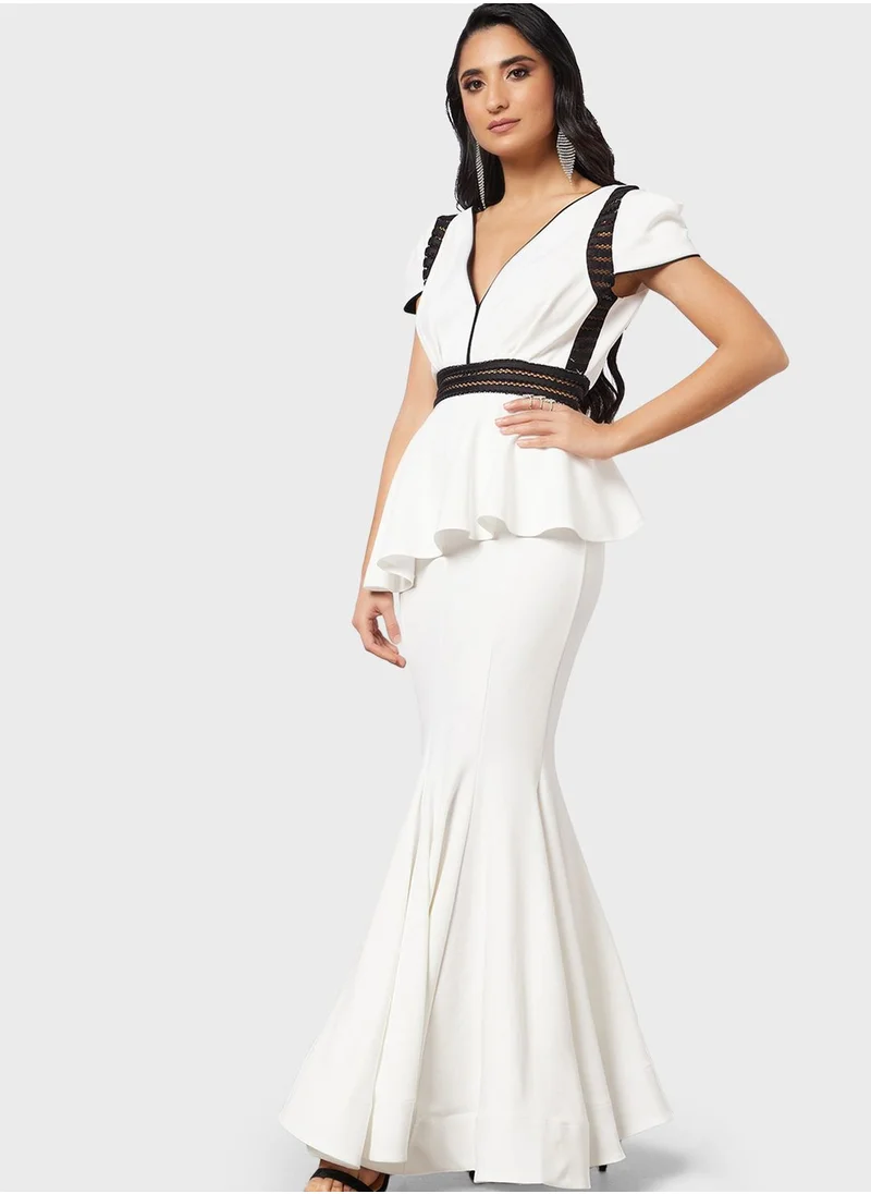 Threadz by Ajooni Plunge Neck Ruffle Tiered Dress