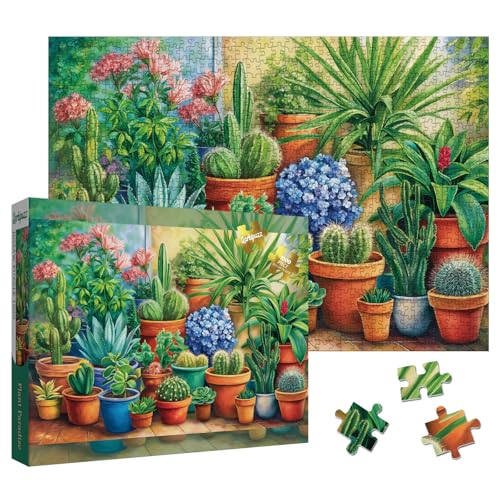 Larkipuzz Beautiful Cactus Plant Puzzles for Adults 1000 Pieces Aesthetic Succulent Flower Jigsaw Puzzle Difficult Nature Art Puzzles - Image 5