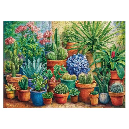 Larkipuzz Beautiful Cactus Plant Puzzles for Adults 1000 Pieces Aesthetic Succulent Flower Jigsaw Puzzle Difficult Nature Art Puzzles - Image 1