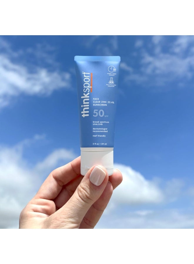 Thinksport SPF 50+ Sunscreen for Face with Clear Zinc Oxide, 2 Fl Oz – Safe, Natural, Water Resistant Face Sunscreen UVA/UVB Sun Protection – Vegan, Reef Safe Sunscreen - Image 3