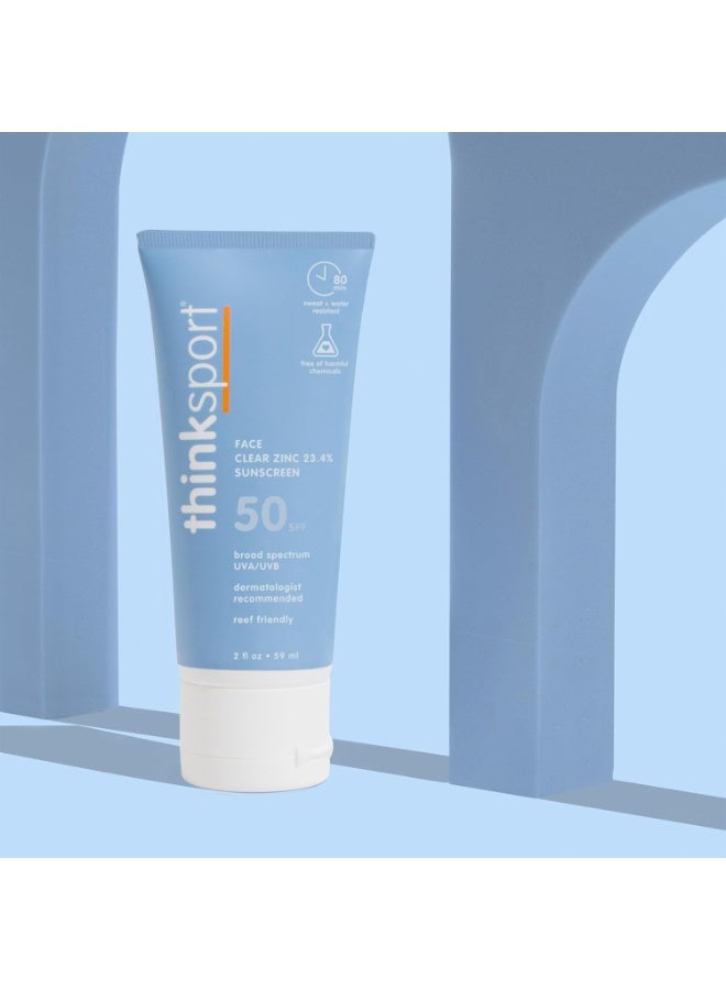 Thinksport SPF 50+ Sunscreen for Face with Clear Zinc Oxide, 2 Fl Oz – Safe, Natural, Water Resistant Face Sunscreen UVA/UVB Sun Protection – Vegan, Reef Safe Sunscreen - Image 2