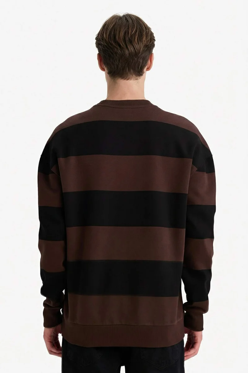 Defacto  Boxy Fit Crew Neck Striped Sweatshirt  | Best Price UAE