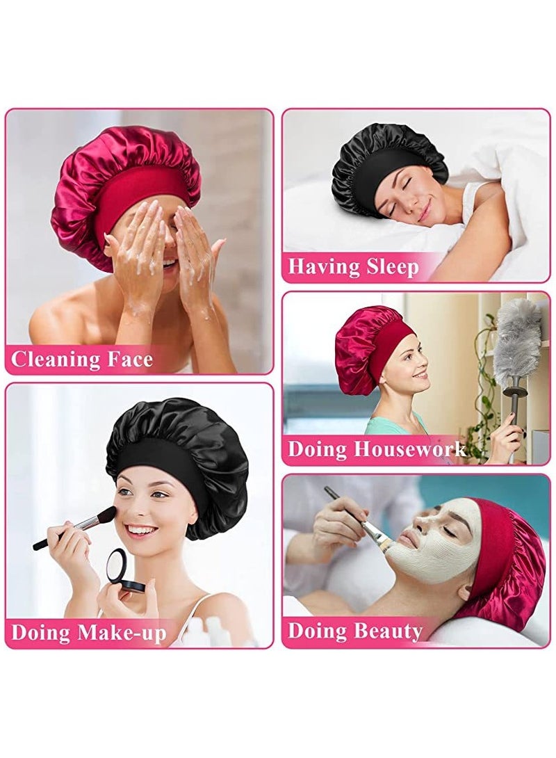 RTYY 2Pcs Oversize Silk Satin Hair Bonnet for Sleeping, Sleep Bonnet with Elastic Soft Band,Sleep Bonnet Sleep Cap for Hair Curly Hair Sleeping Natural Hair - Image 2