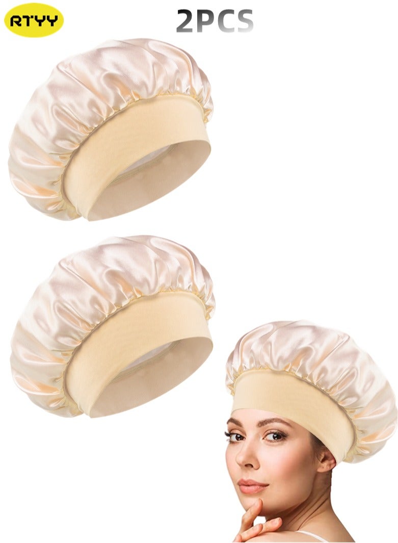 RTYY 2Pcs Oversize Silk Satin Hair Bonnet for Sleeping, Sleep Bonnet with Elastic Soft Band,Sleep Bonnet Sleep Cap for Hair Curly Hair Sleeping Natural Hair - Image 1