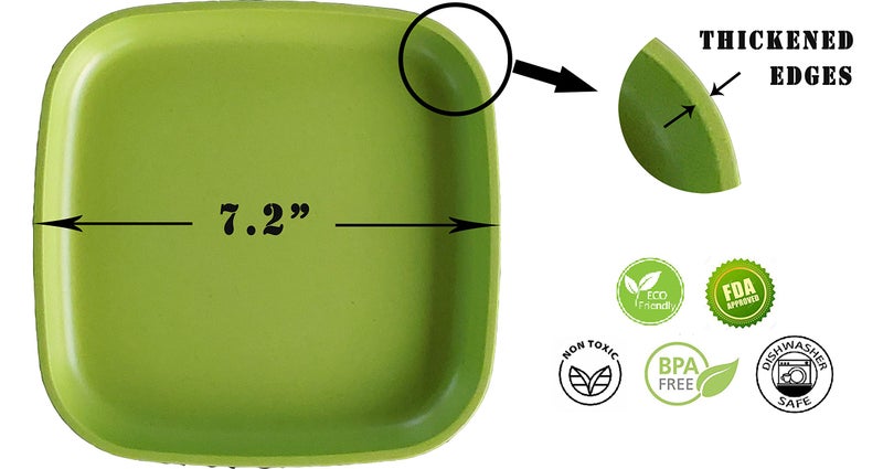 1 Click Bamboo Kids Plates, (4 Color Set), Stackable, Reusable, Deep sides for Easy Kids, Toddlers and Big Kids Feeding, Dishwasher Safe, Bamboo Dinnerware Set - Image 5