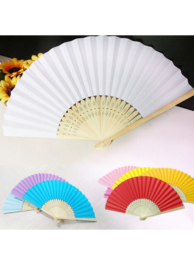 Loquat Chinese Style Bamboo Paper Pocket Fan Pink - Image 3