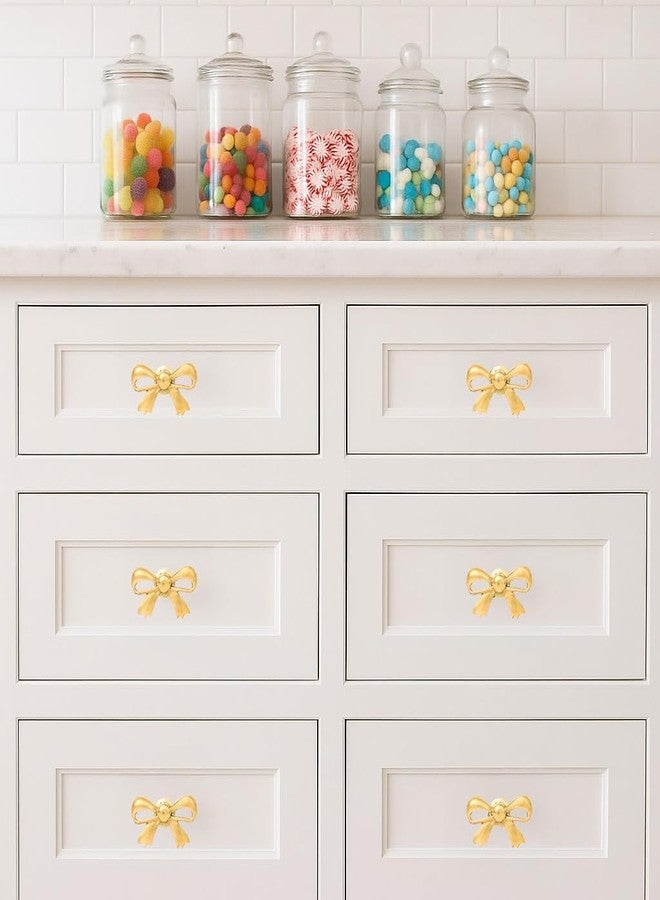 Indian-Shelf Indian Shelf 6 Pieces Brass Gold Bow Drawer Knobs for Kitchen Cabinet Hardware Nursery Door Decorative Tie Kids Dresser Knobs Pulls Premium Vintage - Image 5