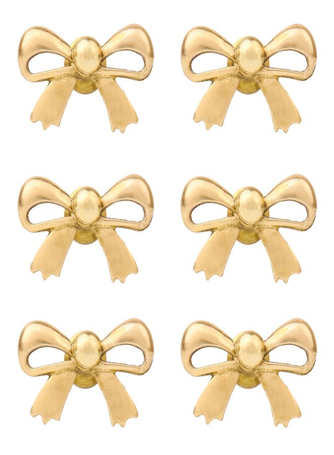 Indian-Shelf Indian Shelf 6 Pieces Brass Gold Bow Drawer Knobs for Kitchen Cabinet Hardware Nursery Door Decorative Tie Kids Dresser Knobs Pulls Premium Vintage - Image 1