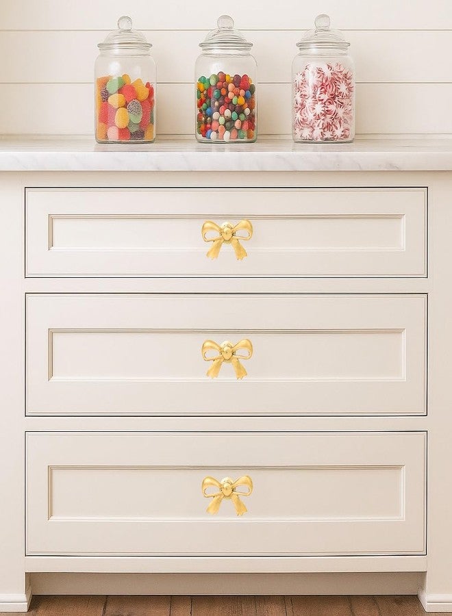 Indian-Shelf Indian Shelf 6 Pieces Brass Gold Bow Drawer Knobs for Kitchen Cabinet Hardware Nursery Door Decorative Tie Kids Dresser Knobs Pulls Premium Vintage - Image 4