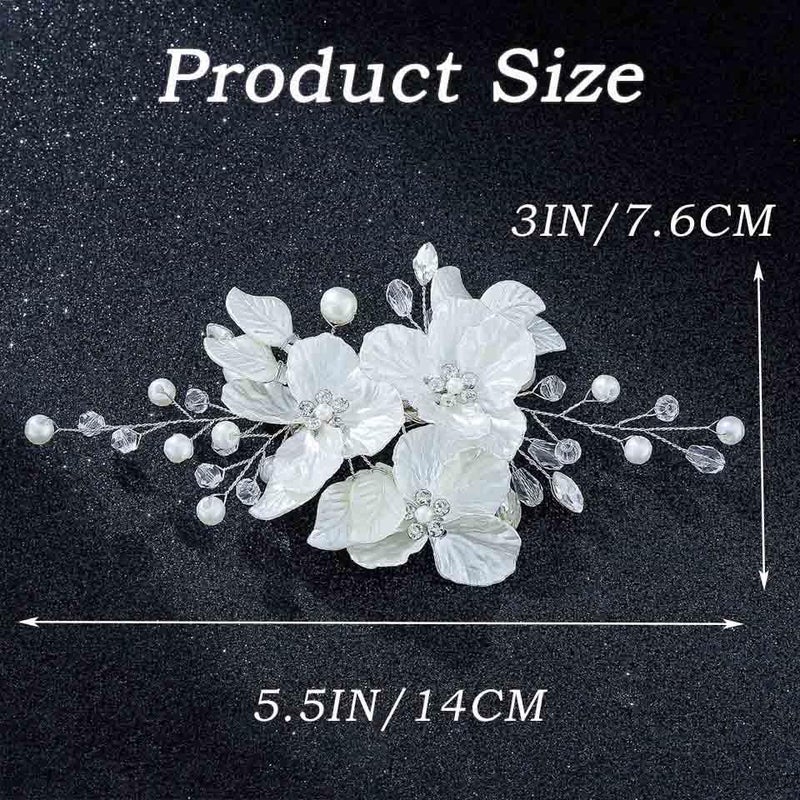 Foyte Bridal Flower Hair Clip White Flower Hair Comb Rhinestone Floral Hairpin Crystal Pearl Hairpieces for Women and Brides - Image 5