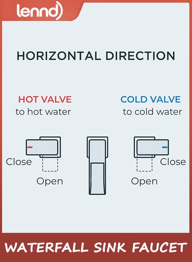 لينند صنبور الحمام، حنفيات حمام مربعة غير لامعة باللون الأسود 3 فتحات، صنبور حوض حمام شلال منتشر 20 سم مع خطوط تصريف وإمداد معدنية منبثقة، مقبضين للزينة والمرحاض والحمام - Image 4