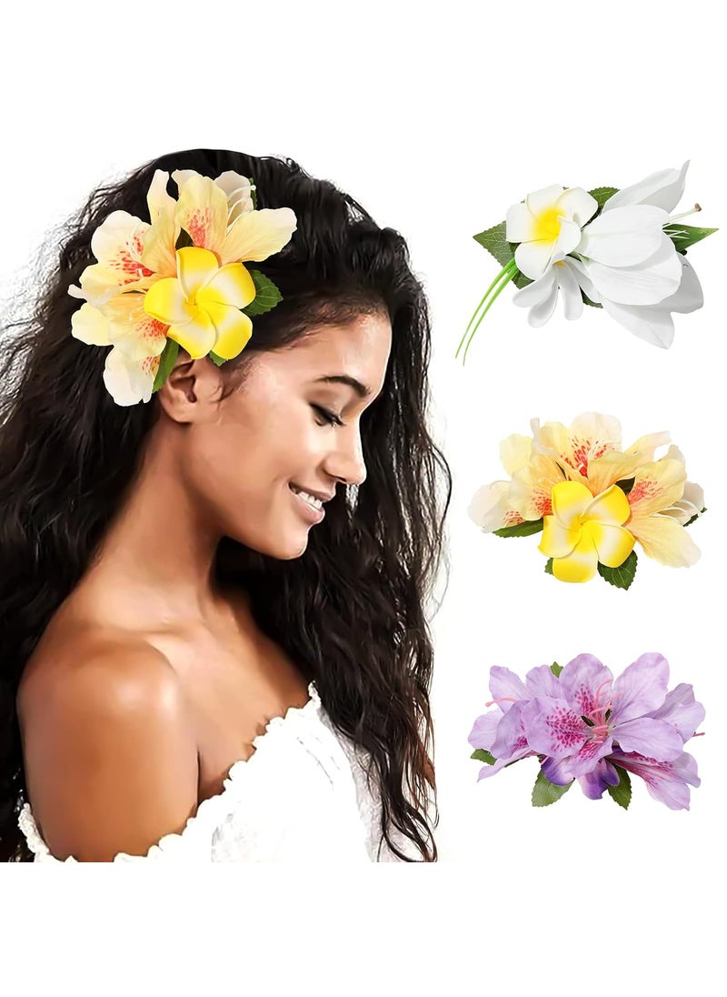 HAIMEIKANG HAIMEIKANG Hair Clip 3 Pieces Hawaiian Flower Hair Pins  Artificial Tropical Flower Hair Accessories for Women in White Yellow Purple 3 Count 1 Package 
