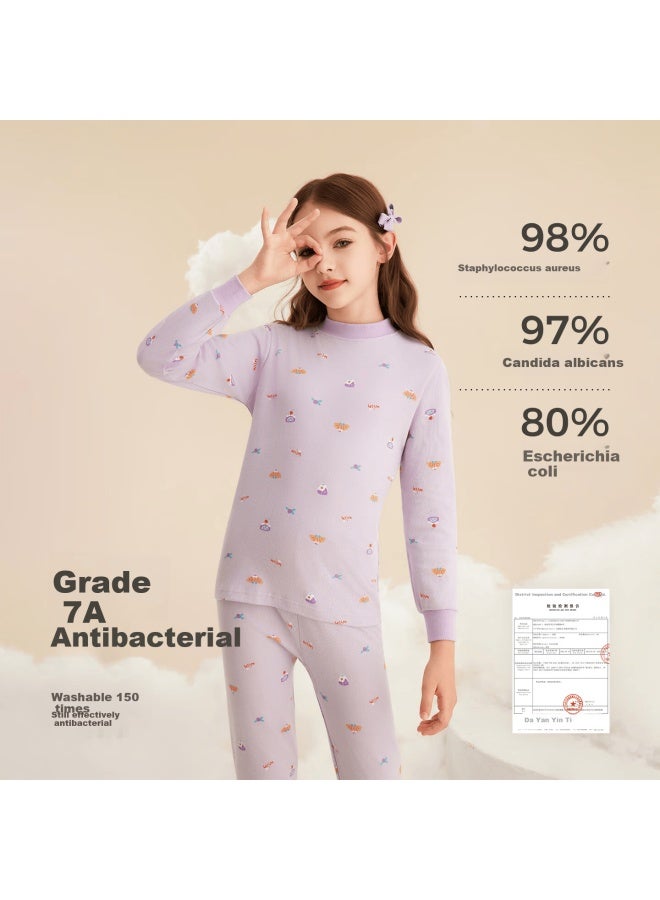 Deesha Girls' 7a Antibacterial Thermal Lock Half Turtleneck 40s Fine Spun Cotton Autumn Underwear Set For Older Children