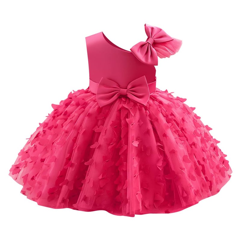 Toddler Baby Girl Birthday Dress Infant Wedding Flower Girl Dress Bowknot Stain Tulle Butterfly Dress Princess Party Tutu Dresses for Photoshoot Hot Pink 912 Months