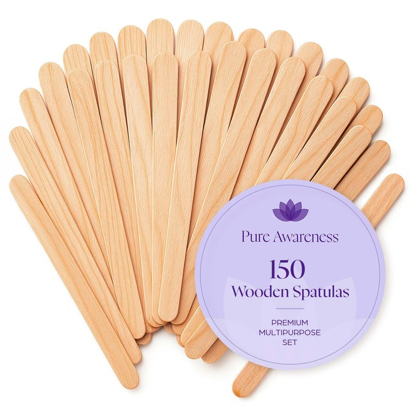 PURE AWARENESS 150 Wooden Wax Stick â€“ Applicator Sticks for Hair Removal â€“ Disposable Popsicle & Craft Sticks â€“ Professional Salon & Home Supplies â€“ For Hot Wax, Hard Wax, Stripless & Brazilian Treatments - Image 1
