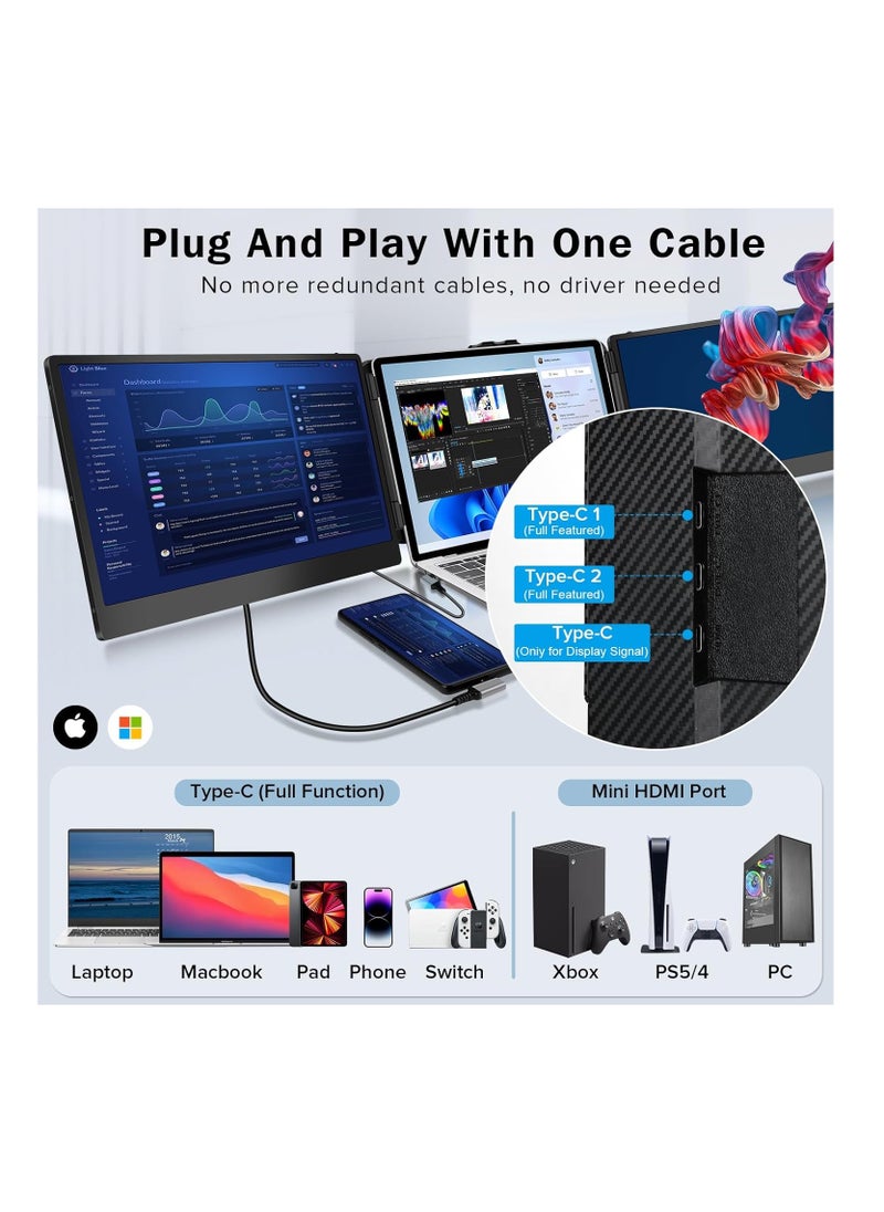 V2COM - Laptop Screen Extender Monitor Triple Portable Monitor for Laptop 14 Inch 1080p Fhd IPS Laptop Monitor Extender Plug and Play Type-C/Hdmi for Windows, Mac 13-17.3 Inch Laptop - Image 1
