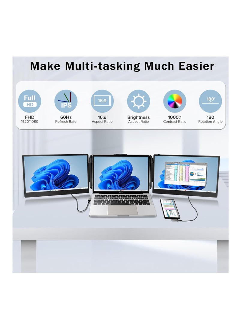 V2COM - Laptop Screen Extender Monitor Triple Portable Monitor for Laptop 14 Inch 1080p Fhd IPS Laptop Monitor Extender Plug and Play Type-C/Hdmi for Windows, Mac 13-17.3 Inch Laptop - Image 1