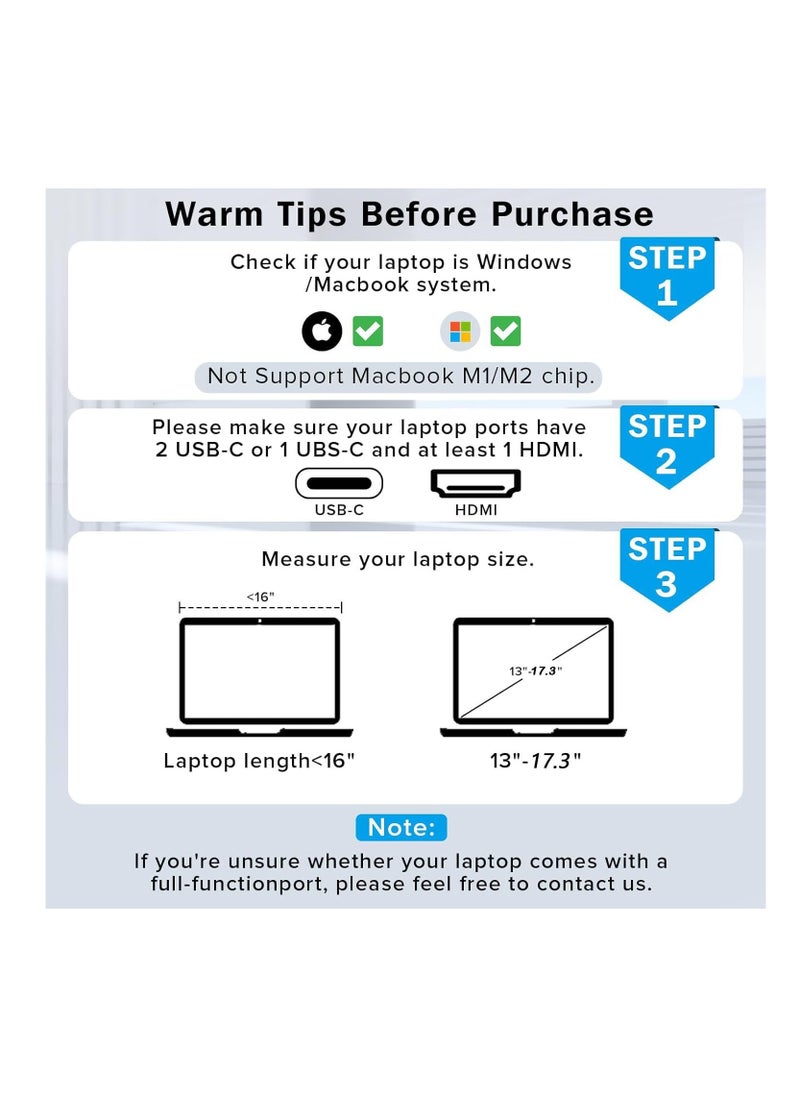 V2COM - Laptop Screen Extender Monitor Triple Portable Monitor for Laptop 14 Inch 1080p Fhd IPS Laptop Monitor Extender Plug and Play Type-C/Hdmi for Windows, Mac 13-17.3 Inch Laptop - Image 1