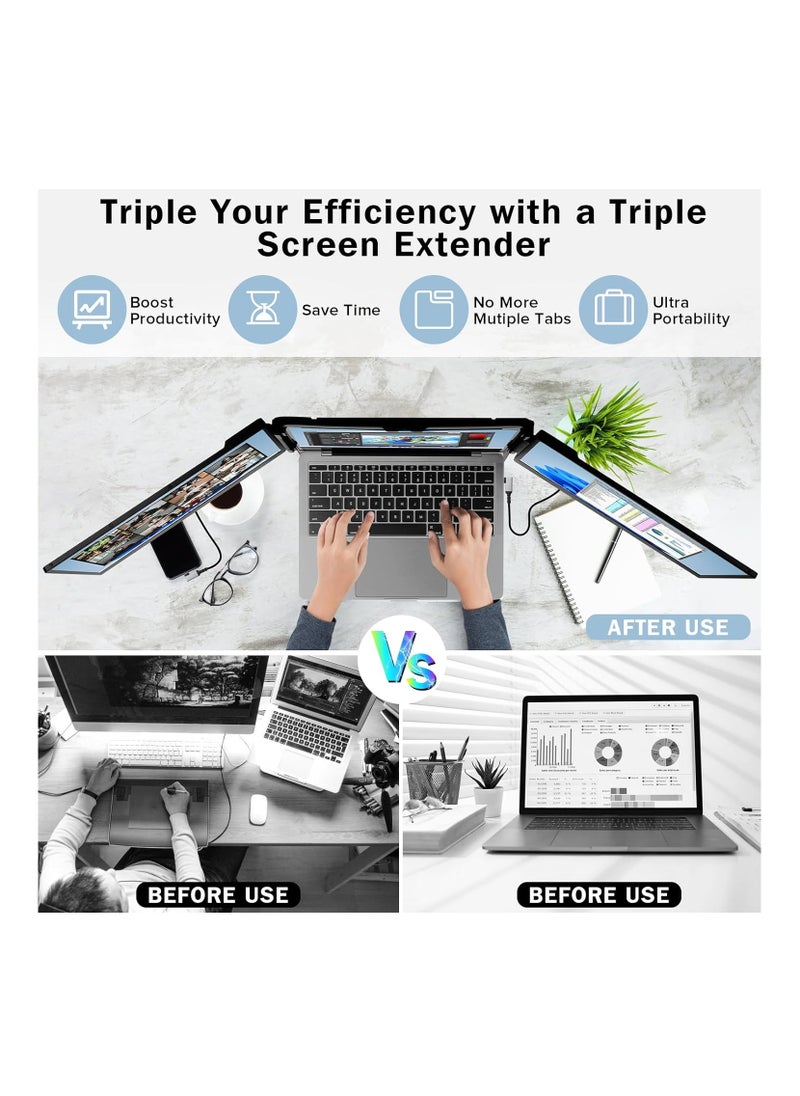 V2COM - Laptop Screen Extender Monitor Triple Portable Monitor for Laptop 14 Inch 1080p Fhd IPS Laptop Monitor Extender Plug and Play Type-C/Hdmi for Windows, Mac 13-17.3 Inch Laptop - Image 1