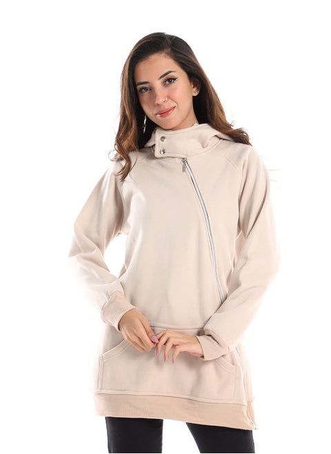 CAESAR Woman Hoodie With Side Zipper And High Neck