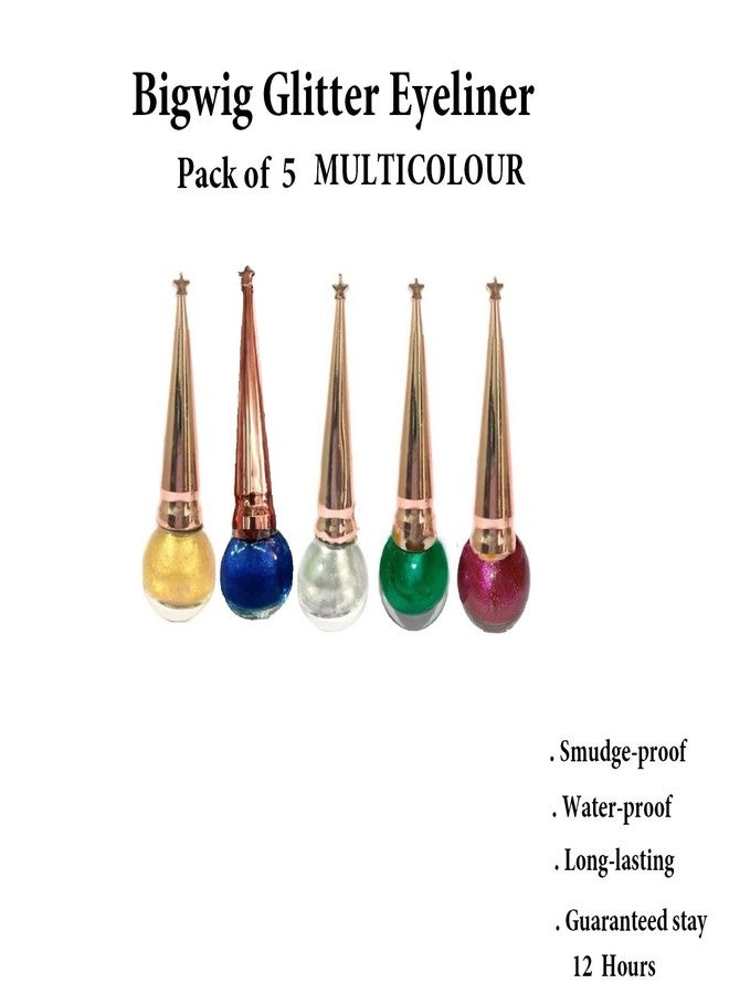 Bigwig Glitter Eyeliner pack of 5 (multicolor) Golden,Shimmery blue,Silver,Green,Pink - Image 2