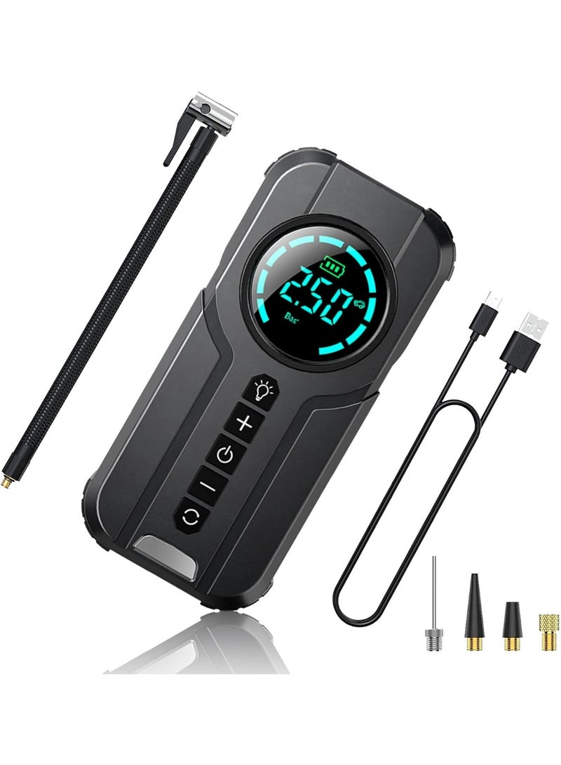 Portable air compressor for inflating tires, essential emergency car accessories for 4x faster inflation, cordless, 10.3 bar pressure, with LCD screen, for cars, electric bikes, balls, and motorcycles. - Image 1