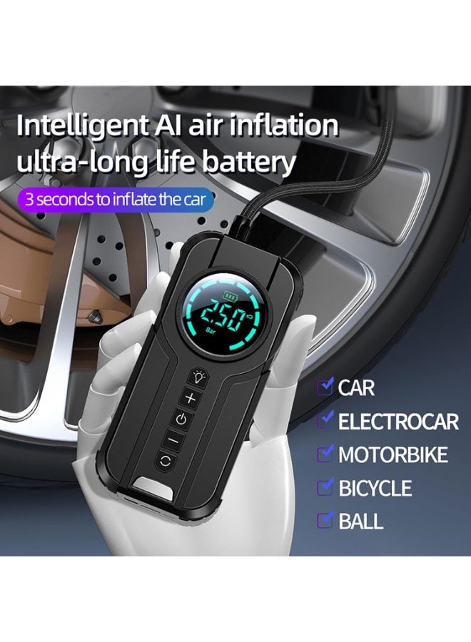 Portable air compressor for inflating tires, essential emergency car accessories for 4x faster inflation, cordless, 10.3 bar pressure, with LCD screen, for cars, electric bikes, balls, and motorcycles. - Image 4
