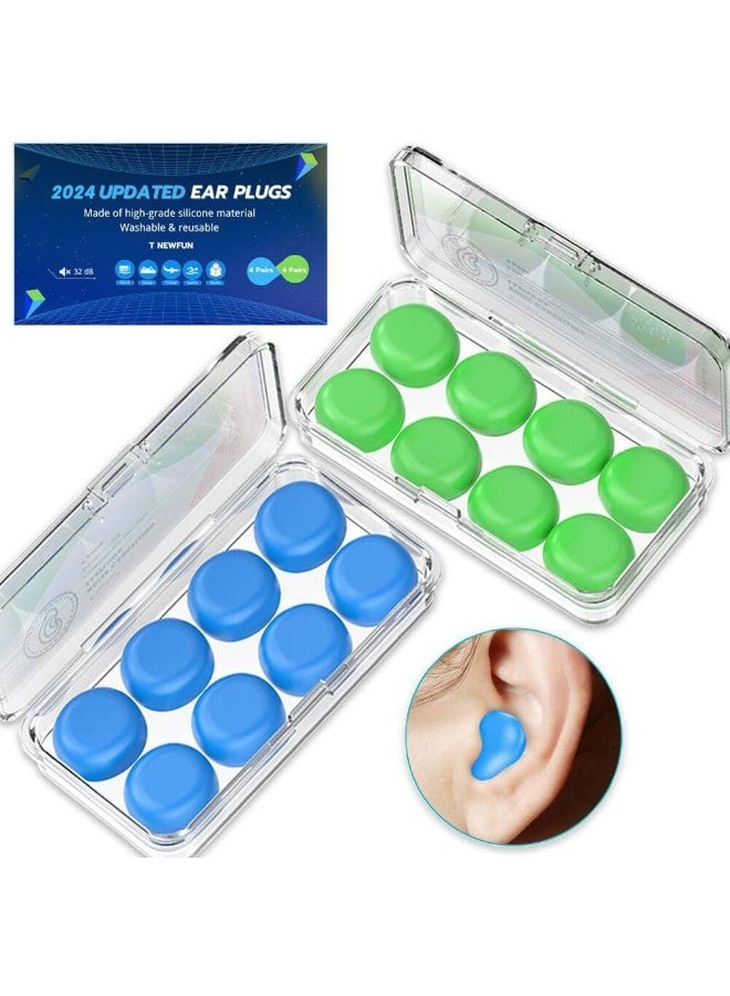 T NEWFUN Ear Plugs For Sleeping Swimming, 8 Pair Reusable Silicone Moldable Noise Cancelling Earplugs - Image 1