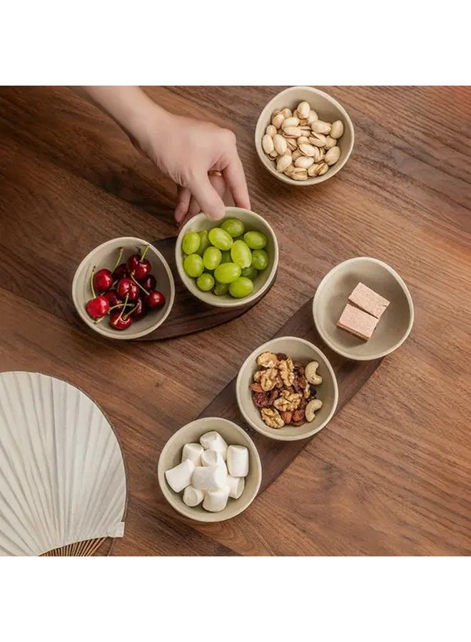 Ceramic Bowl With Walnut Wood Tray 3Pcs Set For Snack Fruit Display Home Party - Image 4