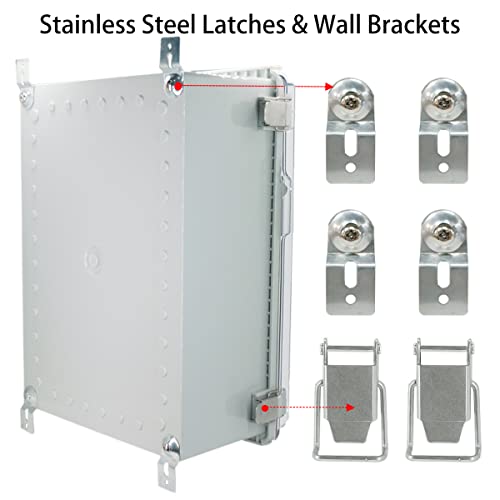 Otdorpatio Junction Box, Hinged Clear Cover Stainless Steel Latch IP67 Waterproof ABS Project Box with 2 Cable Glands,Electrical Box Enclosure with Mounting Plate & Wall Bracket 13.8x9.8x5.9inch - Image 5