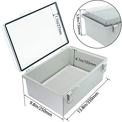 Otdorpatio Junction Box, Hinged Clear Cover Stainless Steel Latch IP67 Waterproof ABS Project Box with 2 Cable Glands,Electrical Box Enclosure with Mounting Plate & Wall Bracket 13.8x9.8x5.9inch - Image 3